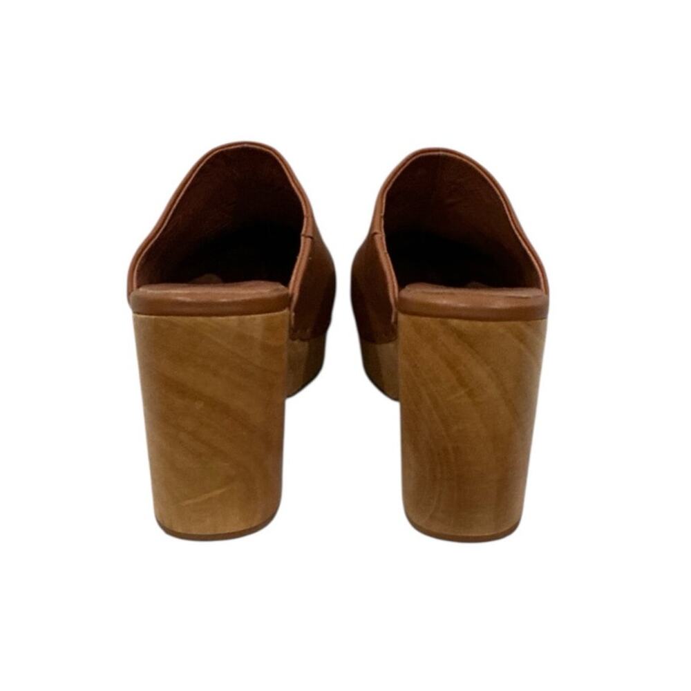 Charlotte Stone Marlo Chunky Wooden Platform Mule Clog Leather Luggage Brown 8 - Picture 7 of 13